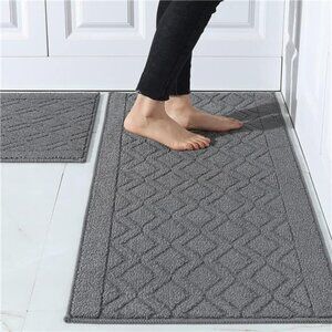 Kitchen Rug Set Anti Fatigue Mats 2 Piece Grey Washable Non Slip Floor Mat